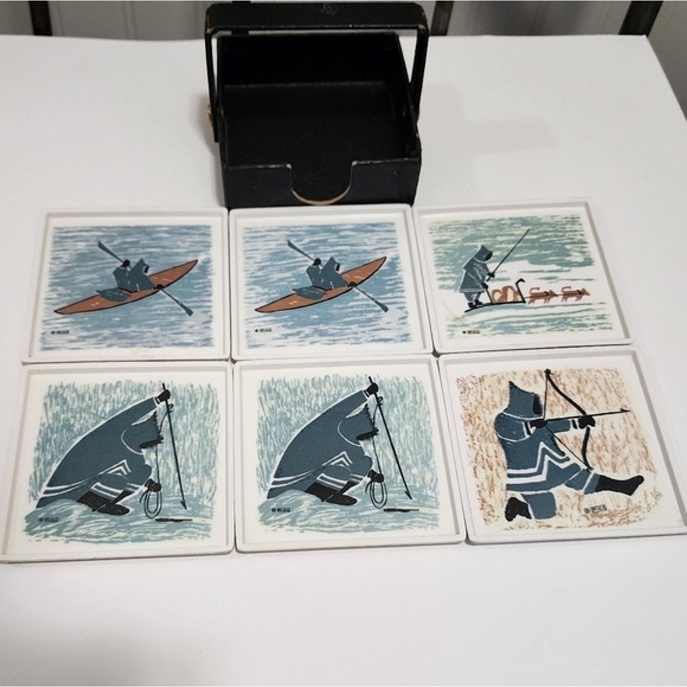 Vintage Ornamin by Ornamold Montreal‎ Plastic Coasters Set Made In Canada